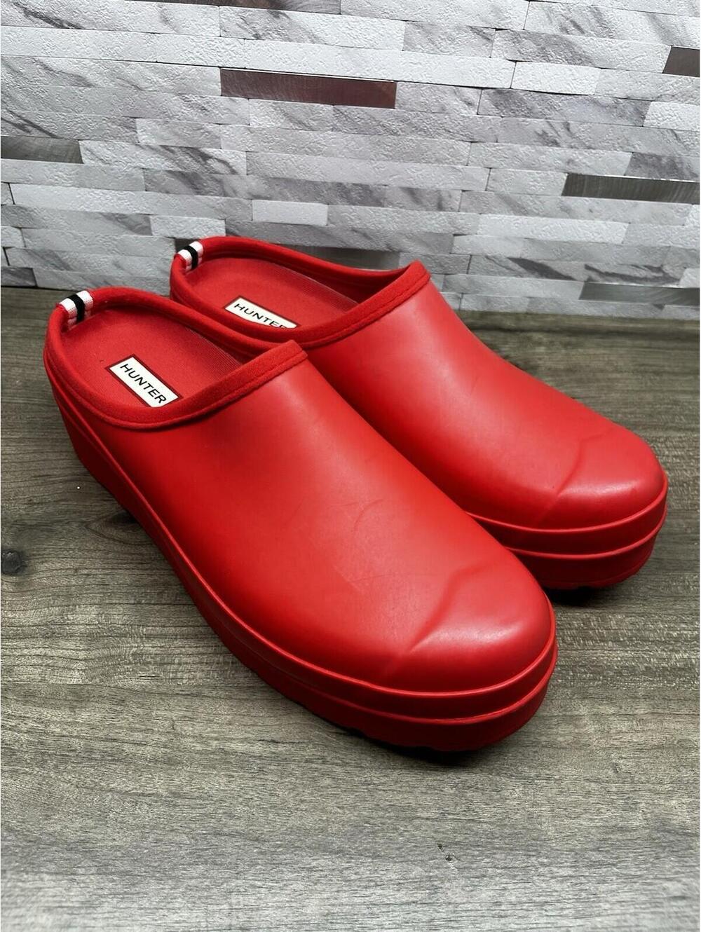 Hunter Original Play Clogs Women’s 11 Red Rubber Rain Shoes Garden Slip On